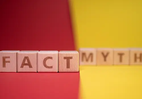 Fact and Myth words made with wooden blocks