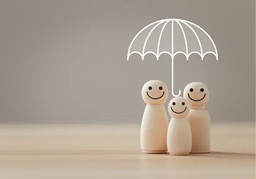 Family protection concept with umbrella symbolizing care and security
